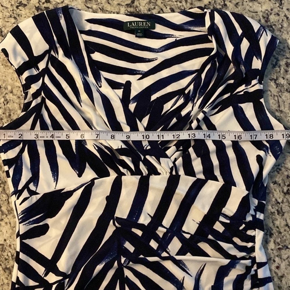 Ralph Lauren white blue black palm leaf print faux wrap jersey dress 12 - Picture 6 of 6